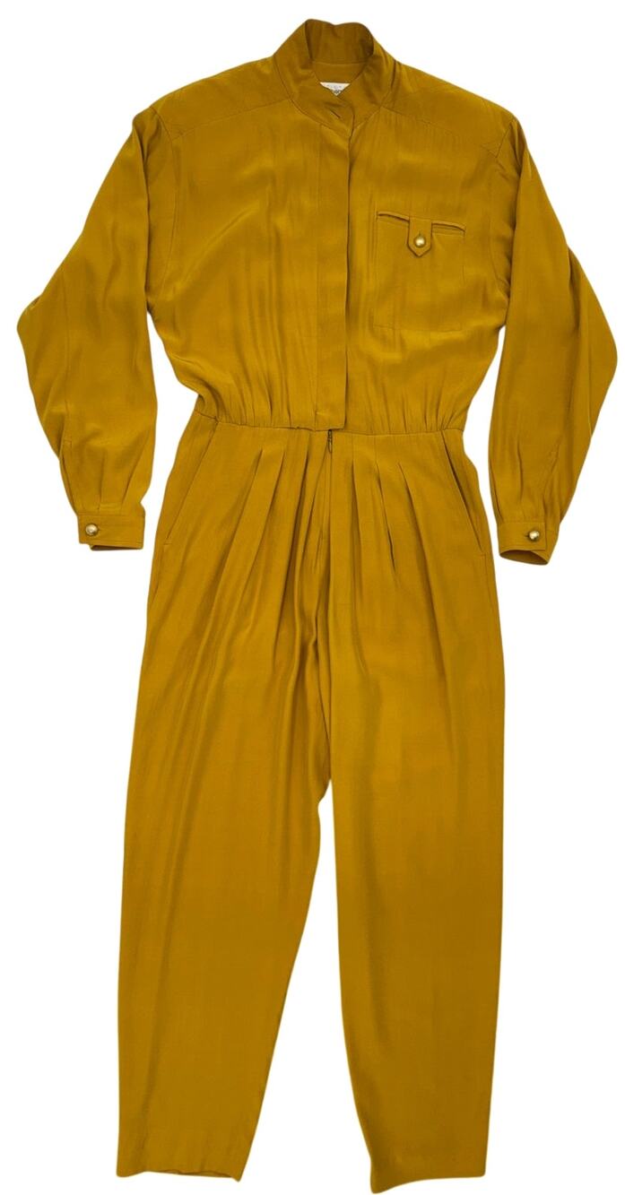 Vintage 90s Silk Jumpsuit Gold Amber Women's 2P Liz Claiborne